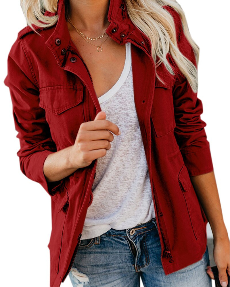 Veste Femme Automne Intermédiaire avec Poches en Mélange de Tissus Doux 4