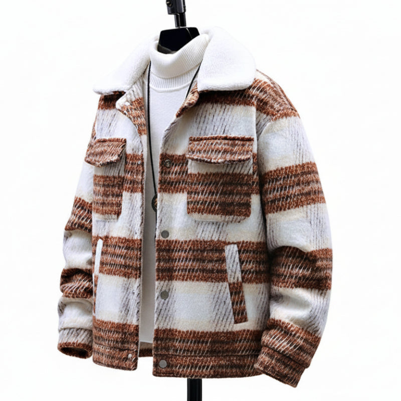 Veste d'hiver à carreaux pour hommes avec col doublé 0