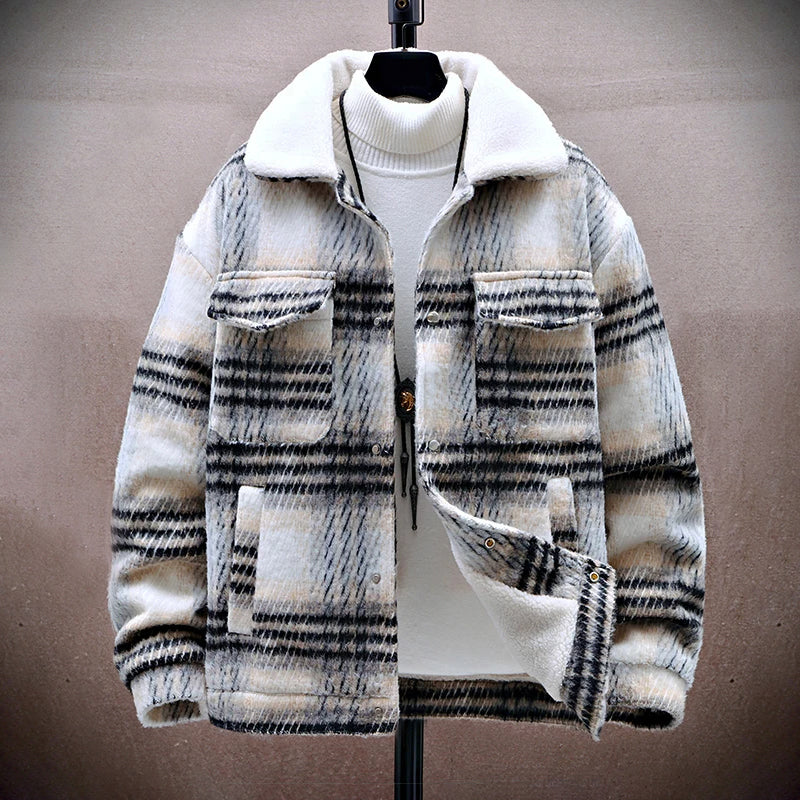 Veste d'hiver à carreaux pour hommes avec col doublé 1