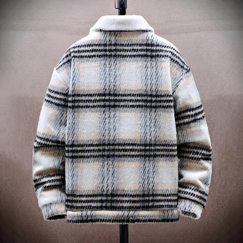 Veste d'hiver à carreaux pour hommes avec col doublé 3
