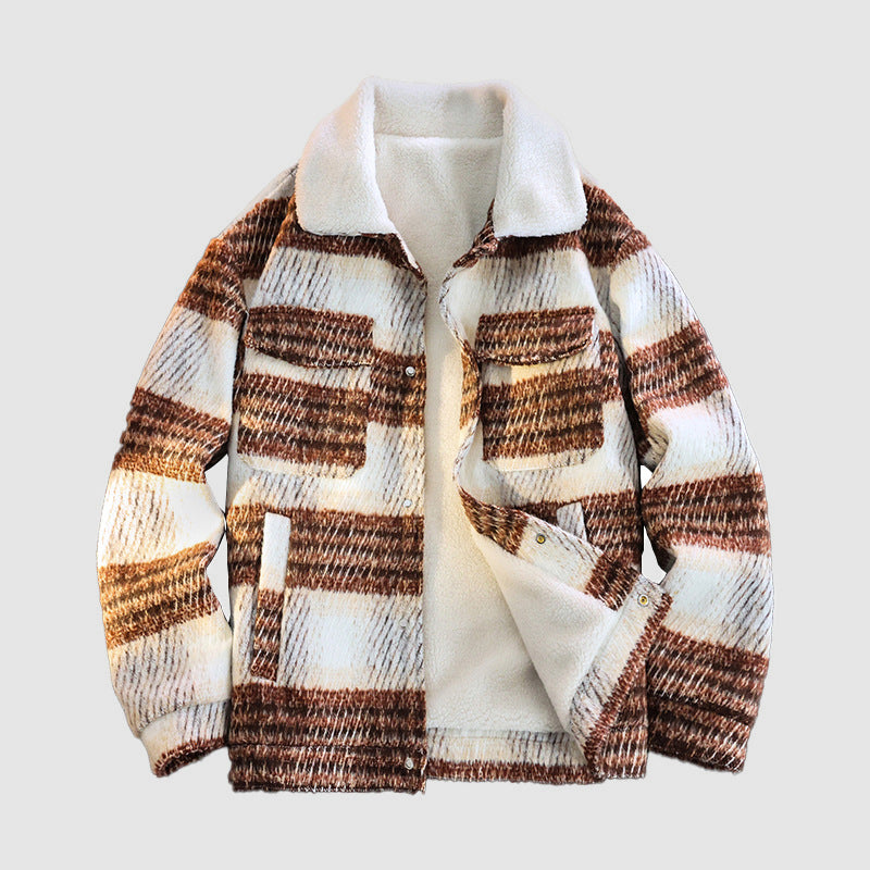 Veste d'hiver à carreaux pour hommes avec col doublé 4