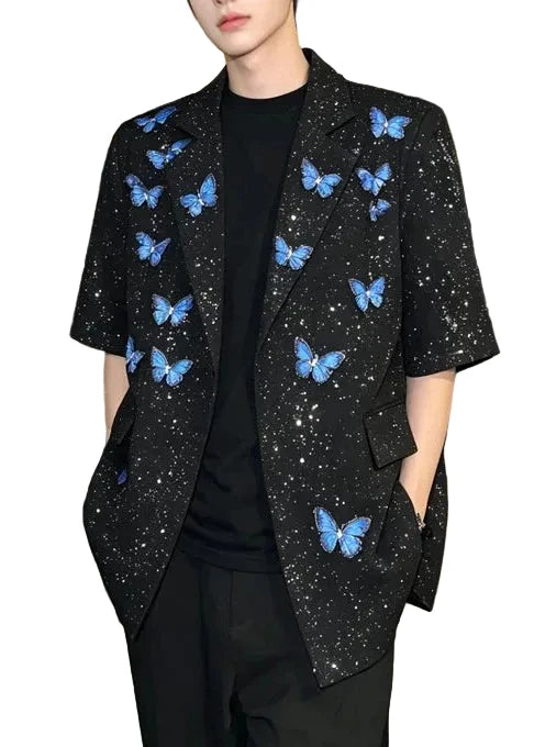 Veste homme manches courtes avec détails sequins 0