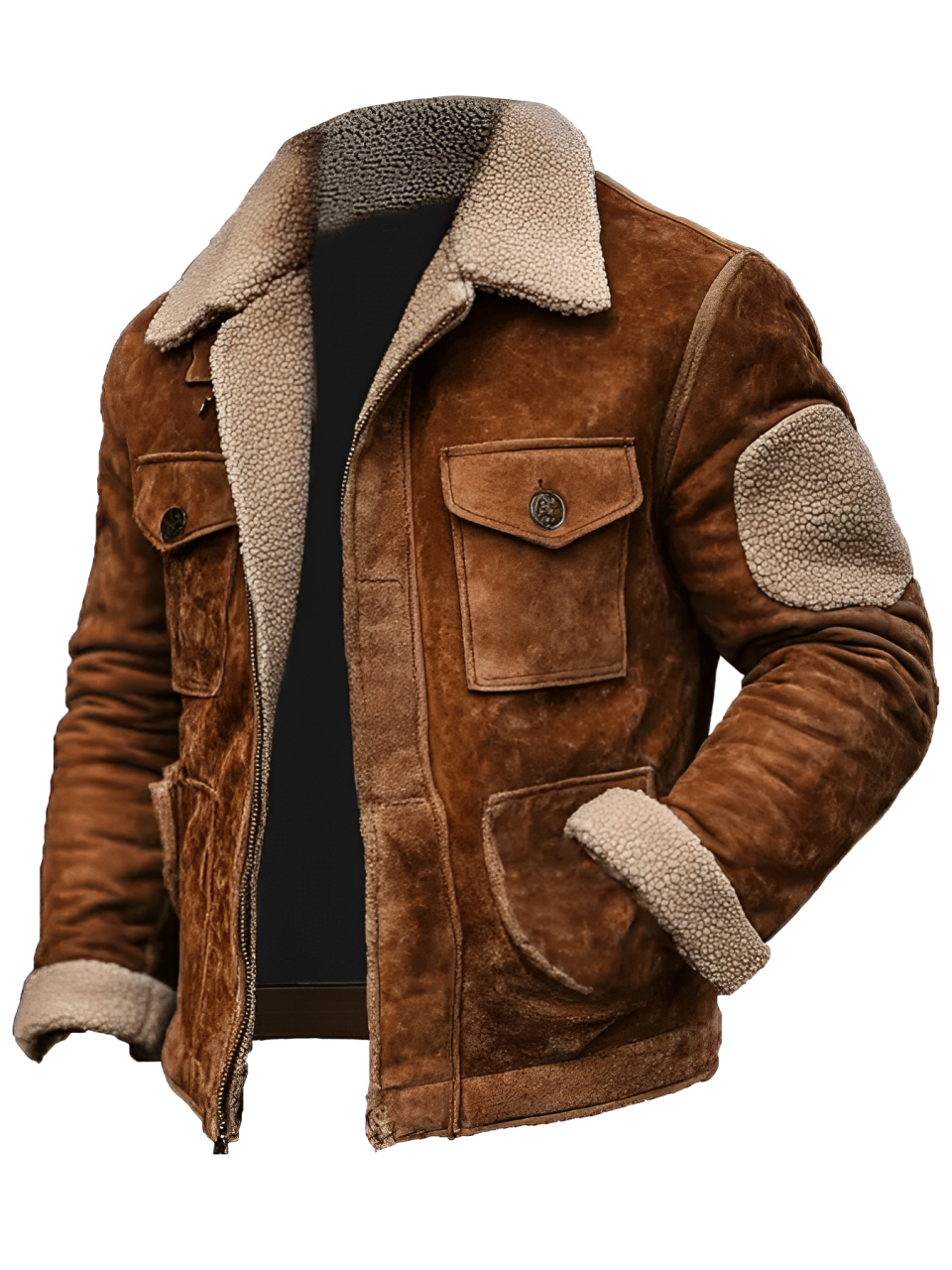 Veste pour Homme en Cuir Rustique avec Doublure Sherpa 2