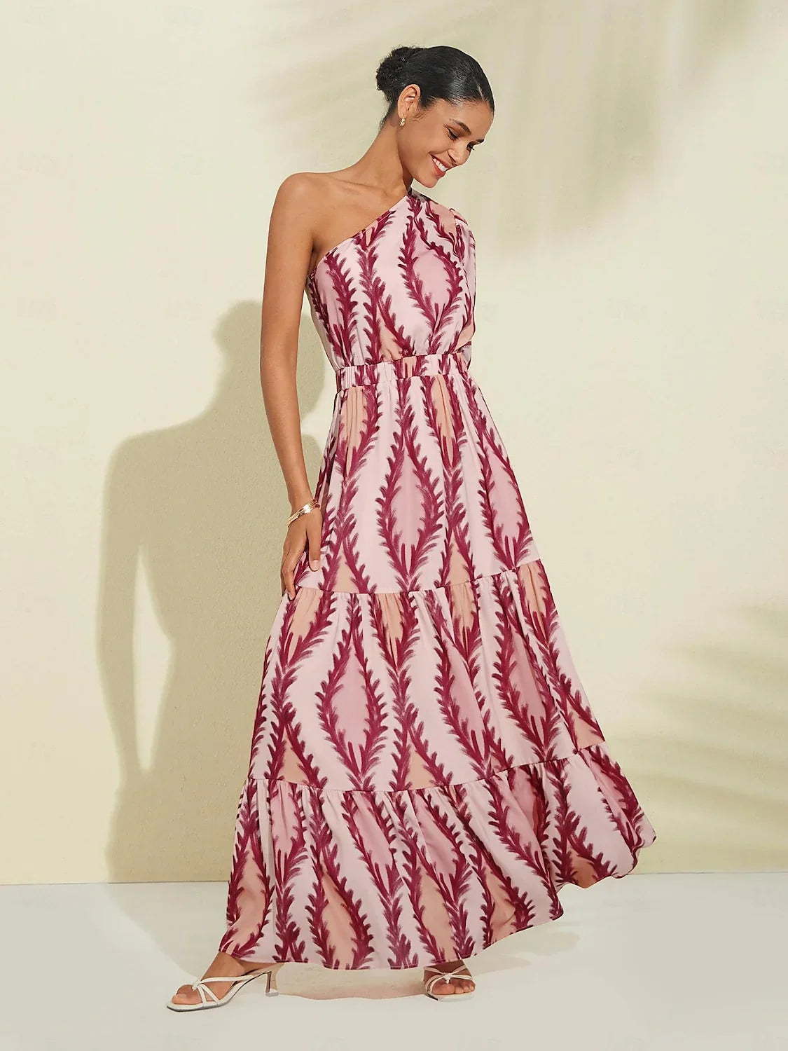 Robe Longue Femme à Une Épaule Élégante en Mélange de Tissus Doux-5