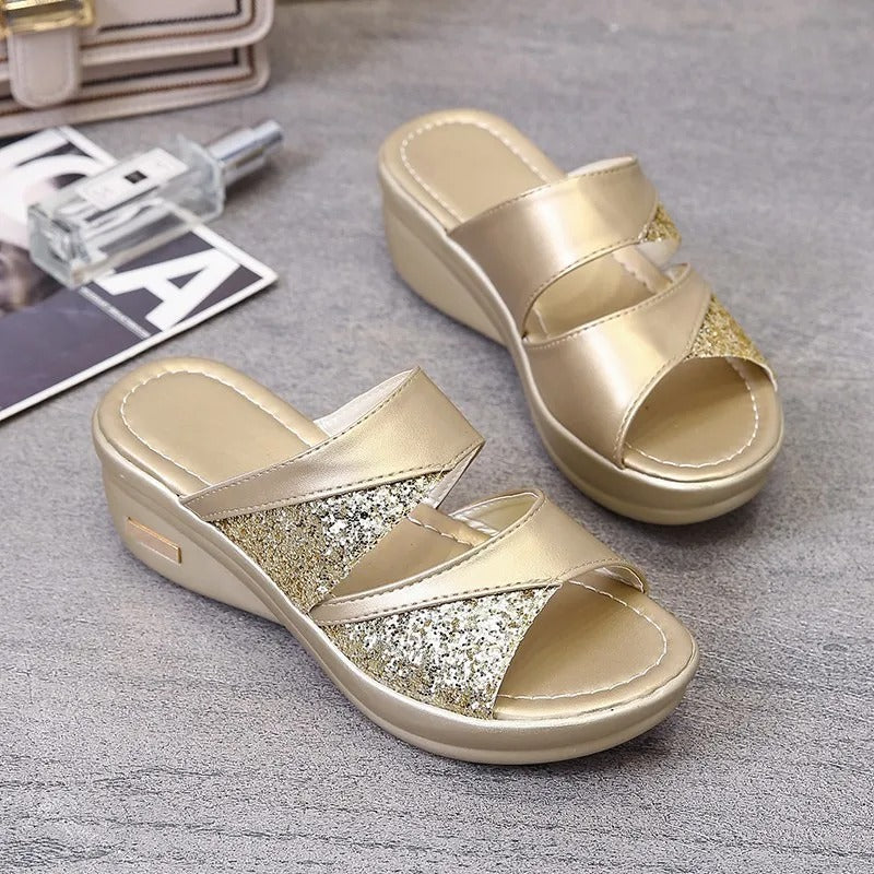 Sandales à paillettes de couleur unie pour femmes