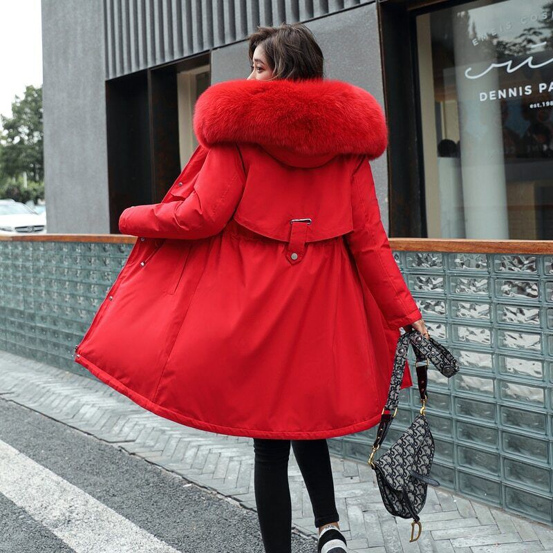 Parka à capuche avec col en fourrure pour femme
