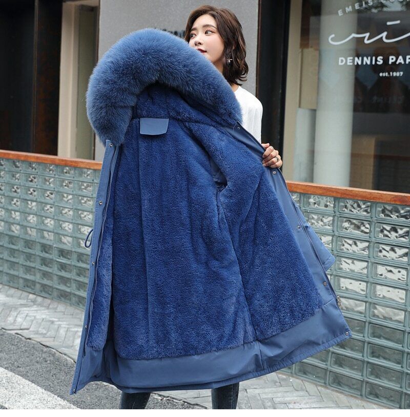 Parka à capuche avec col en fourrure pour femme