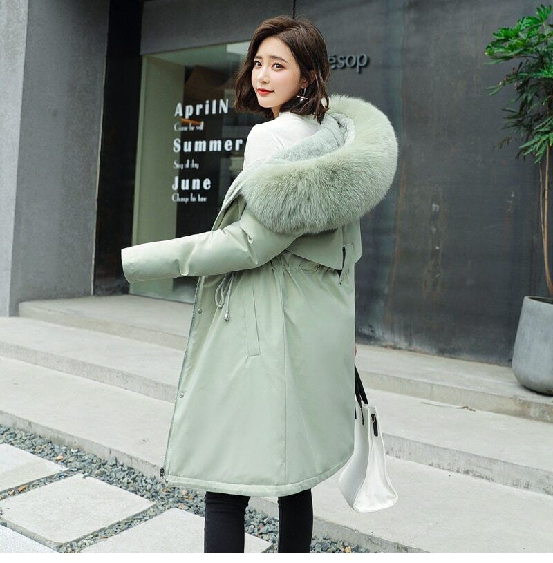 Parka à capuche avec col en fourrure pour femme