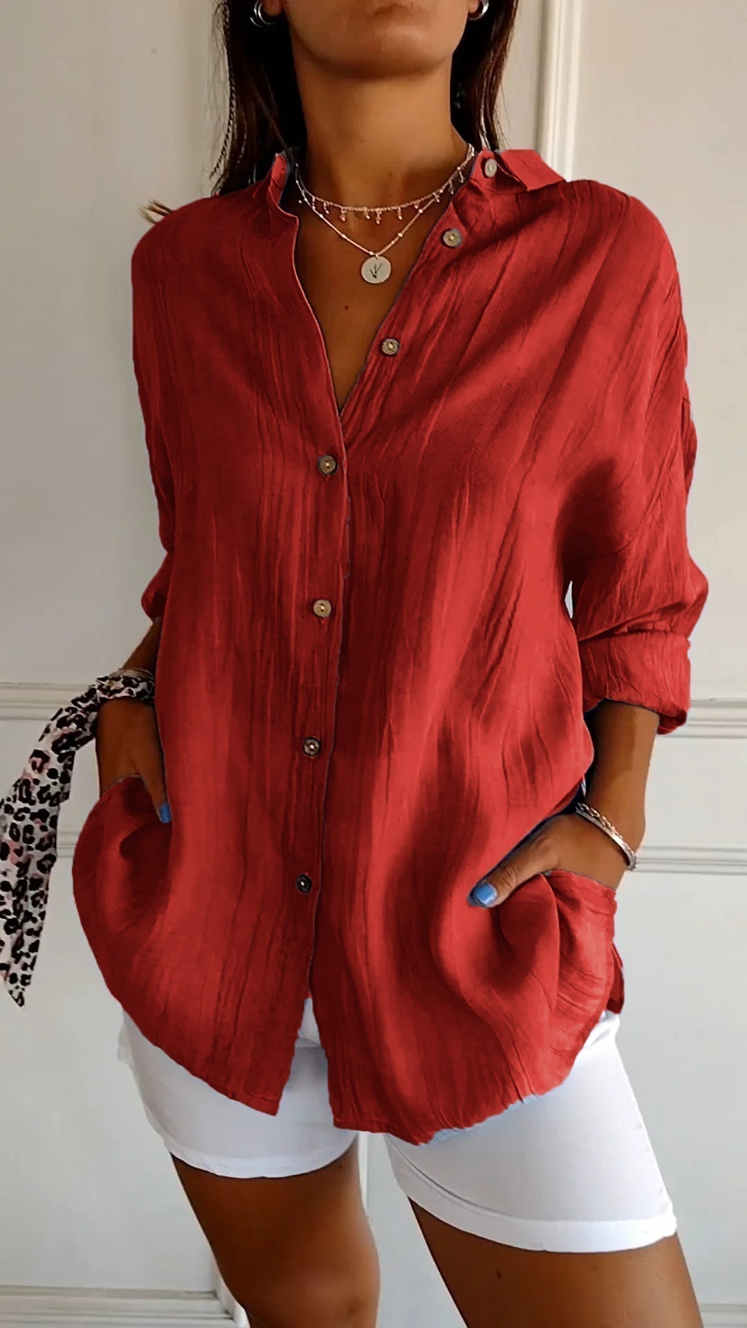 Variant image for Chemise Femme Élégante Plissée en Polyester Chic-49