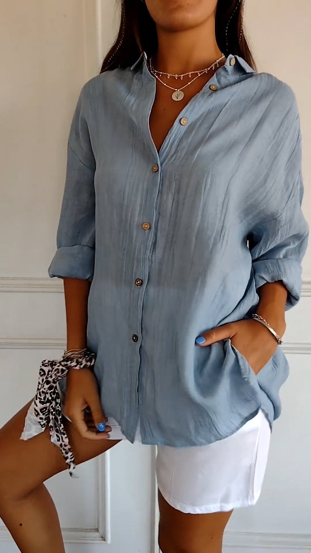 Chemise Femme Élégante Plissée en Polyester Chic-2