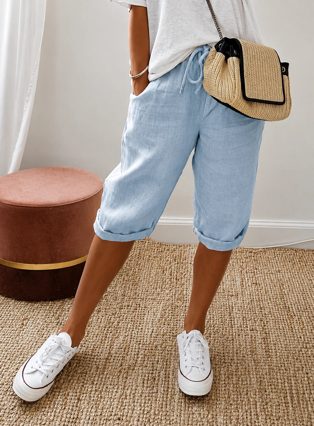 Pantalon Fluide Femme Décontracté Avec Poches Latérales