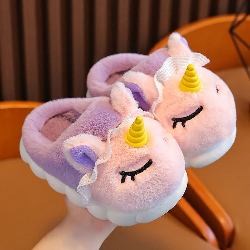 Chaussons en peluche licorne pour enfants