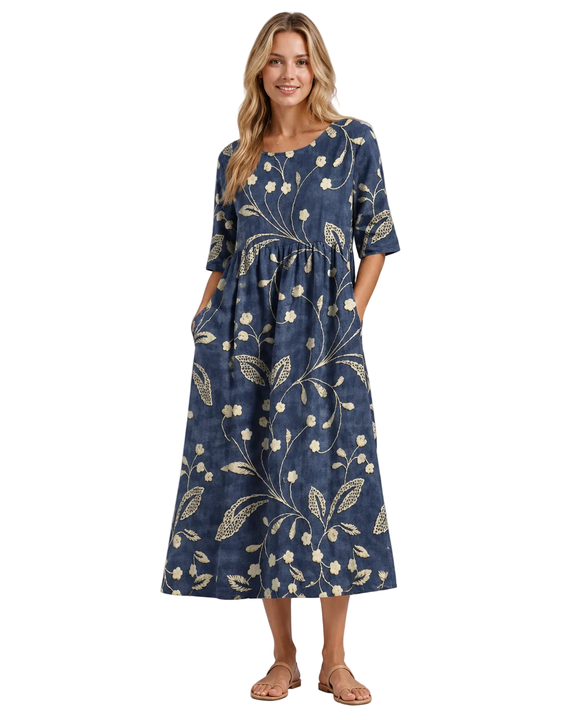 Robe Femme Midi Décontractée à Fleurs