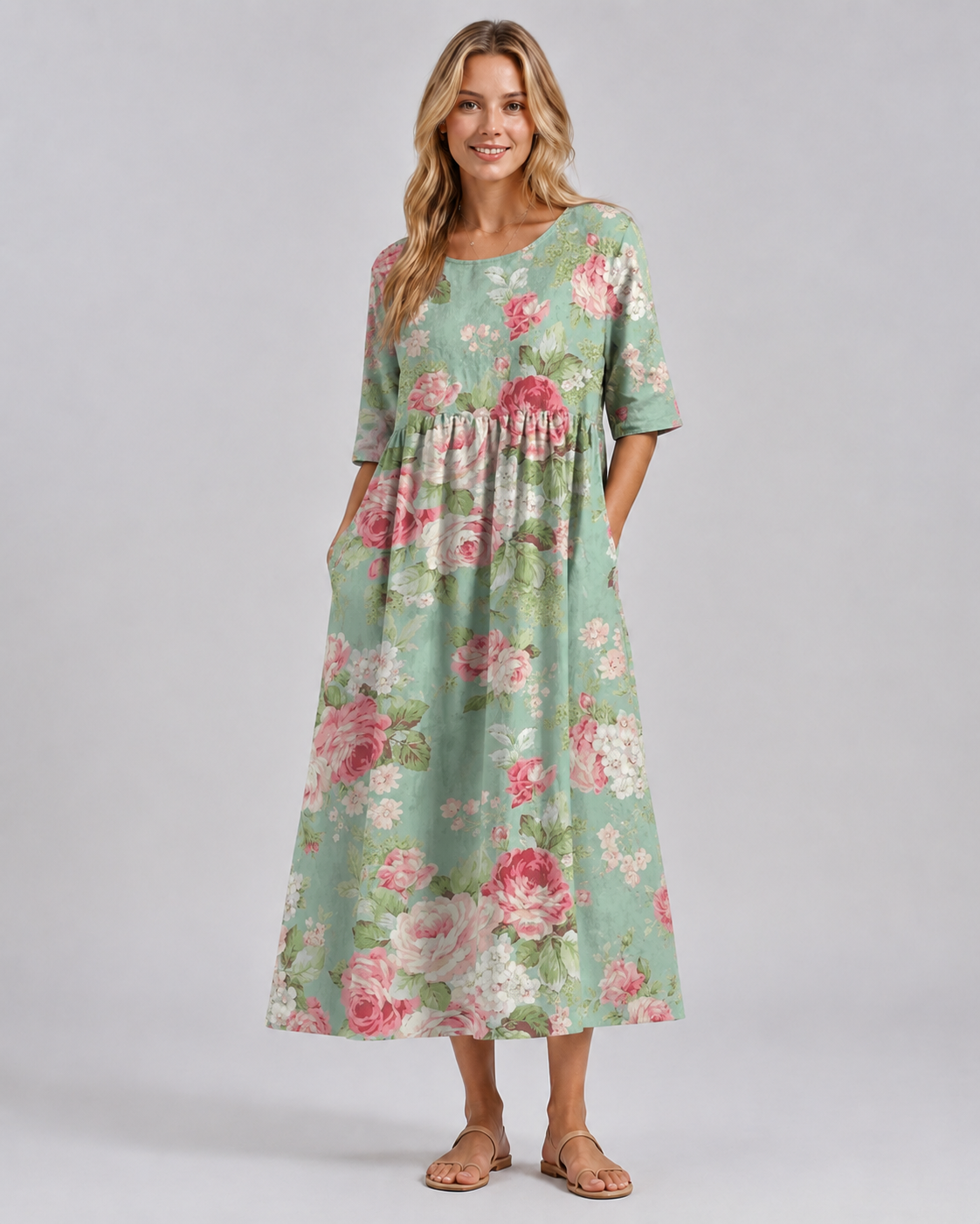 Robe Femme Midi Décontractée à Fleurs