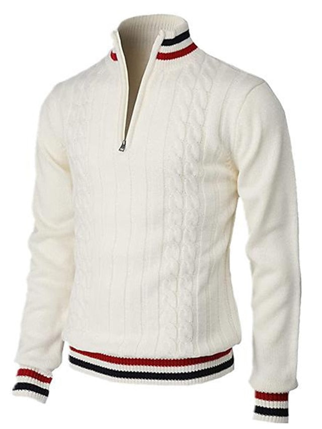 Pull Homme Zippé Tricot Doux Élégant-1