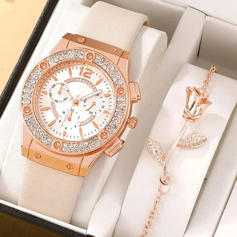 Montre de luxe en strass (2 pièces)