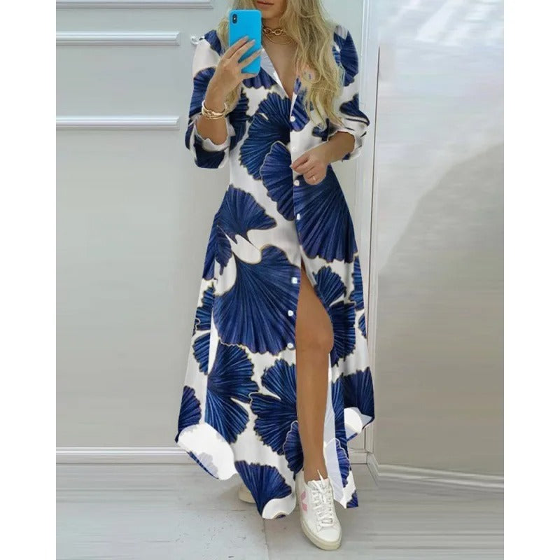 Robe chemise à col V profond pour femmes