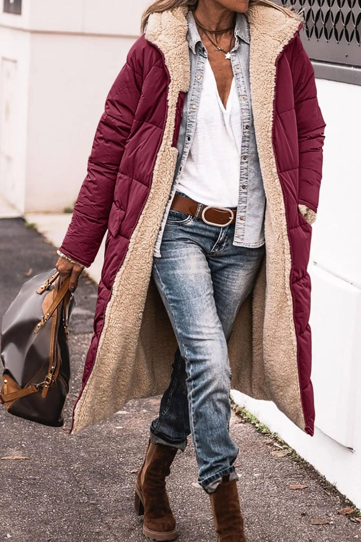 Variant image for Manteau Long Femme Noir Puffer Doublure Fausse Fourrure Polyester-21