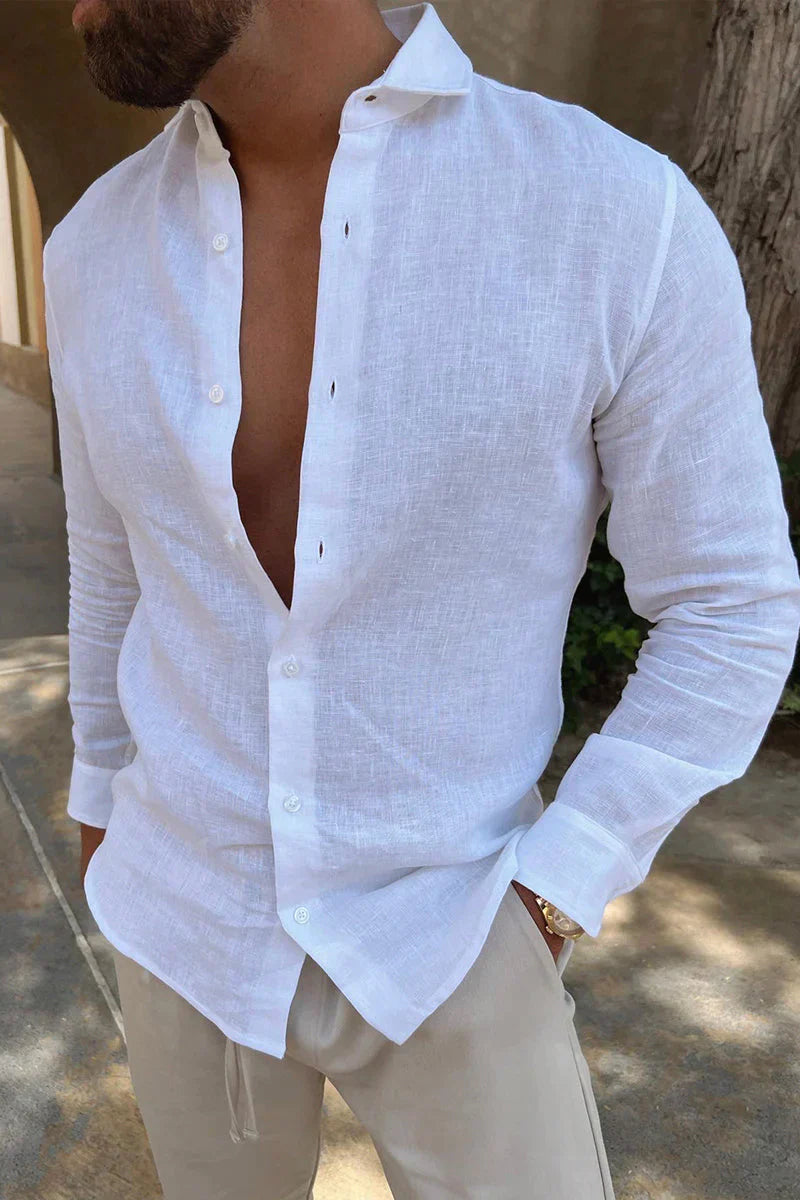 Chemise Homme Décontractée en Lin Respirant pour Été-1