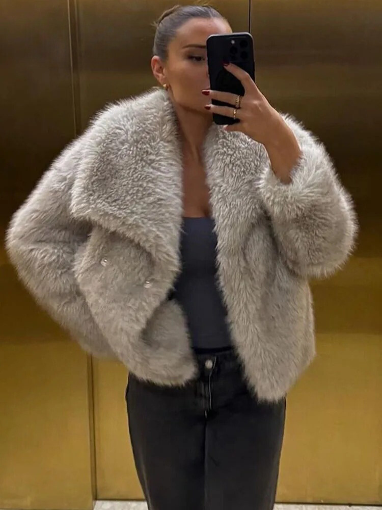 Manteau de fourrure chaud en peluche pour femme