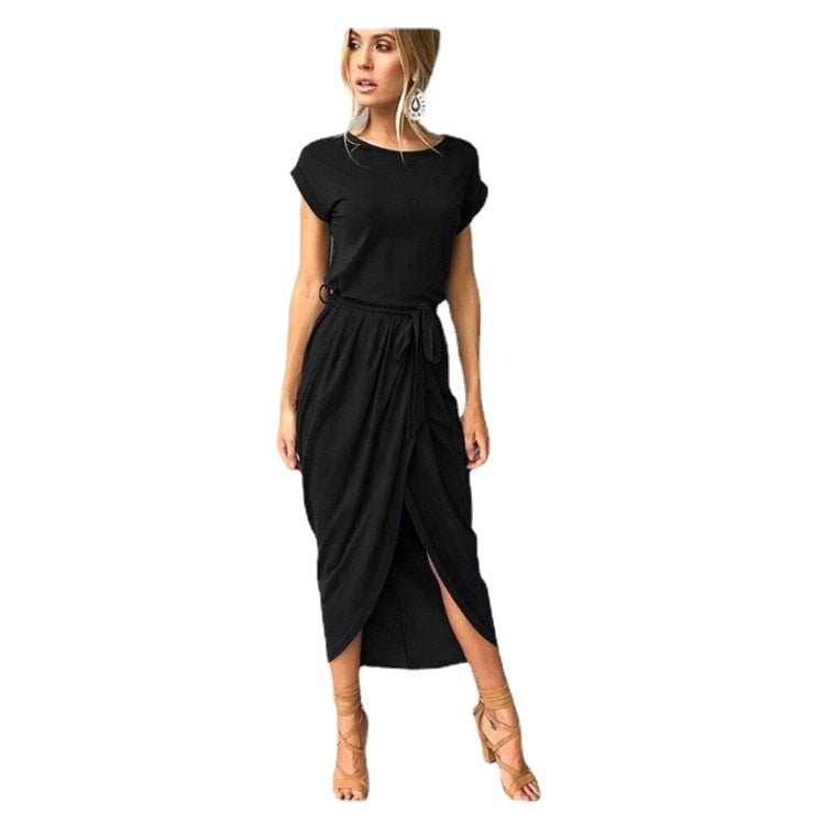 Robe Maxi à manches courtes et à col rond