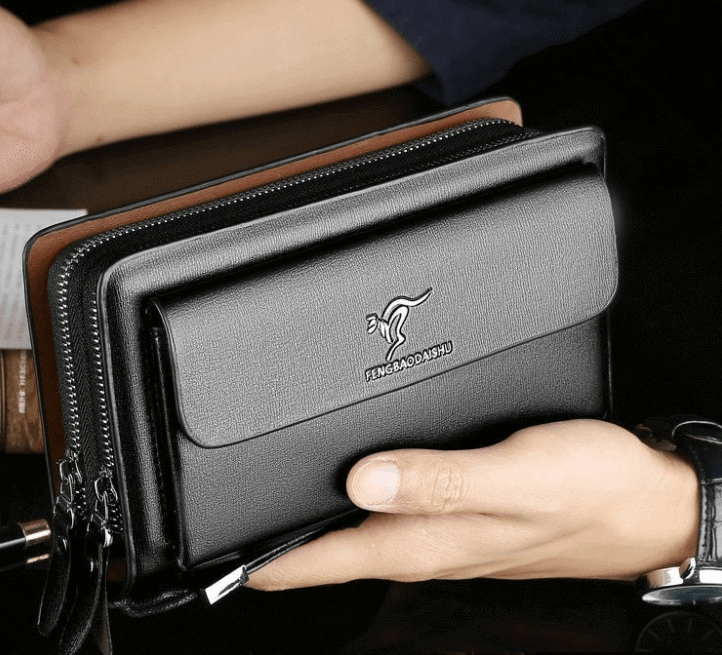 Pochette pour homme en cuir véritable