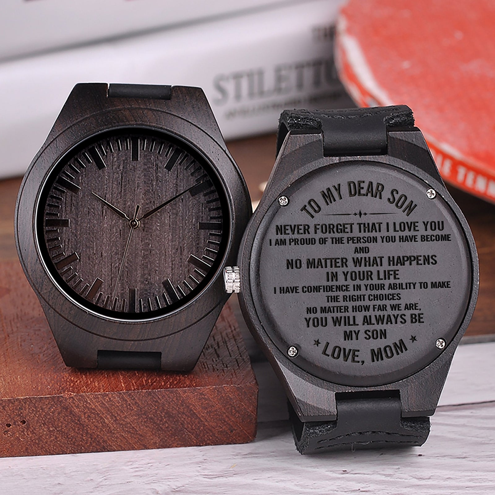 Tu seras toujours mon fils Montre en bois gravée