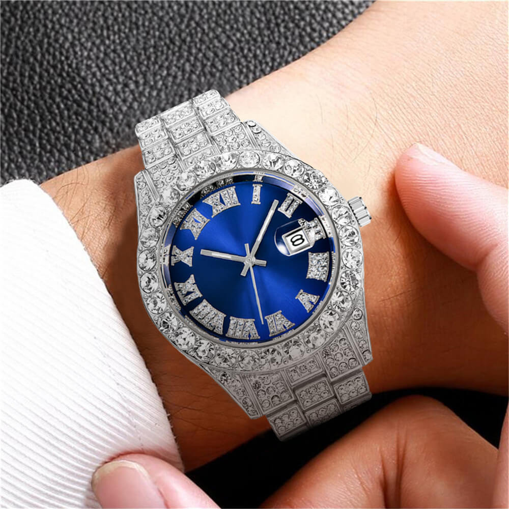 Montre à chiffres romains "Fully Iced Out